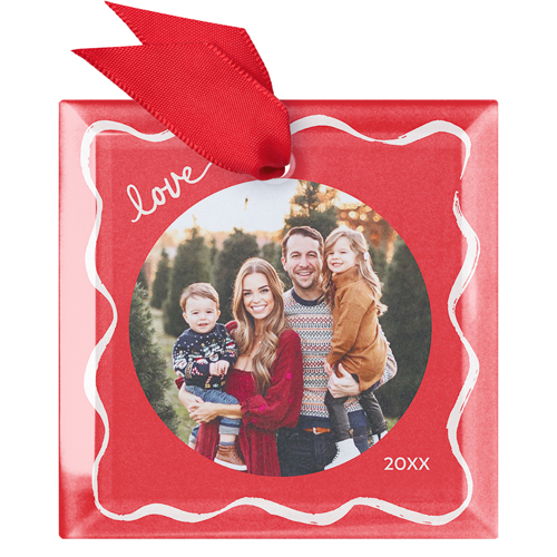 Painted Love Border Glass Ornament, Red, Square, fire engine