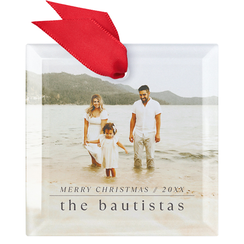 Simple Family Christmas Glass Ornament, Gray, Square, charcoal