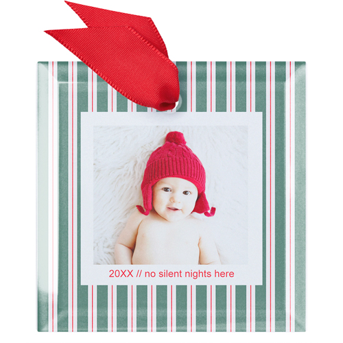 Striped Frame Glass Ornament, Blue, Square, lake