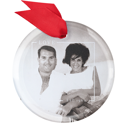 Love Border Glass Ornament, White, Circle, white