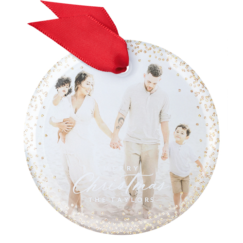 Golden Confetti Glass Ornament, White, Circle