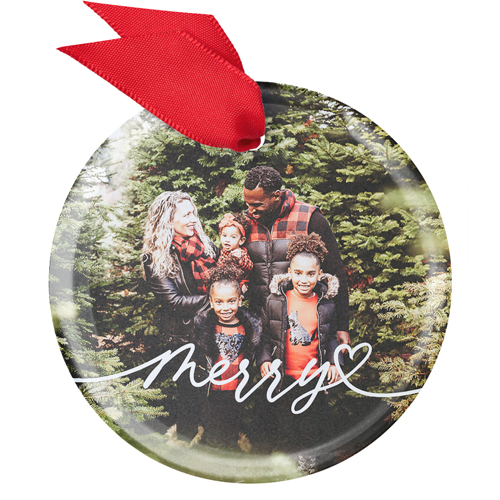 Merry Doodle Heart Glass Ornament, White, Circle
