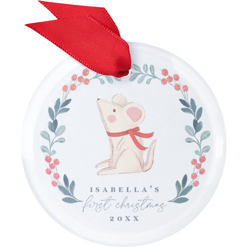 Personalized Baby's First Xmas Glass Ornament, Gray, Circle