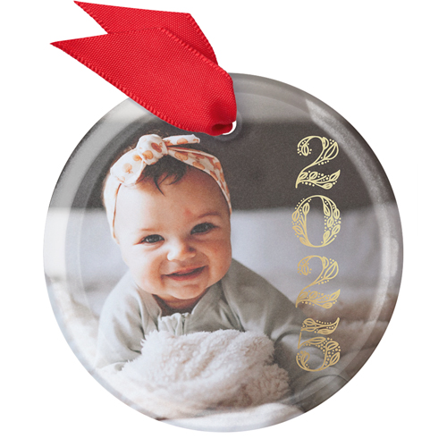 Gold Stacked Year Glass Ornament, Yellow, Circle, golden