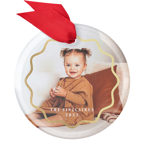 Gold Wavy Border Glass Ornament, White, Circle, white