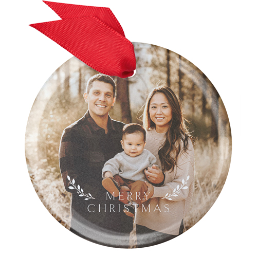 Rustic Branches Glass Ornament, White, Circle, white