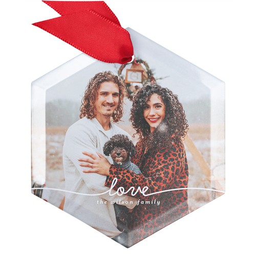 Love Doodle Glass Ornament, White, Hexagon