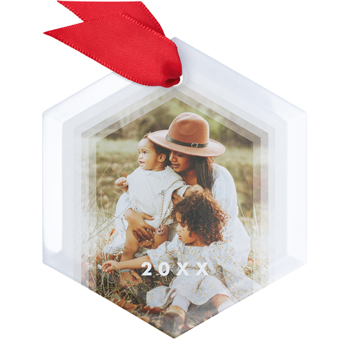 Beveled Arch Glass Ornament, White, Hexagon, white