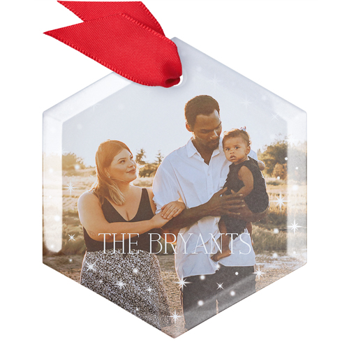 Sparkle Border Glass Ornament, White, Hexagon