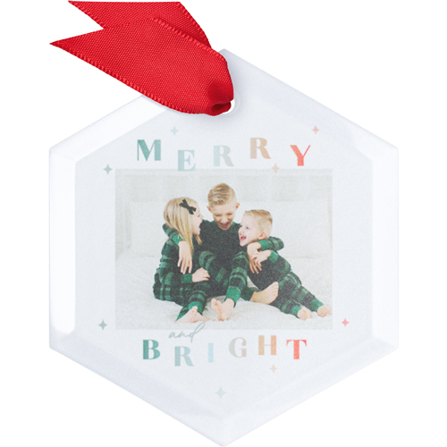 Ombre Bright Merry Glass Ornament, White, Hexagon Ornament