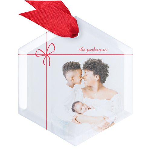 Simple Ribbon Glass Ornament, Red, Hexagon