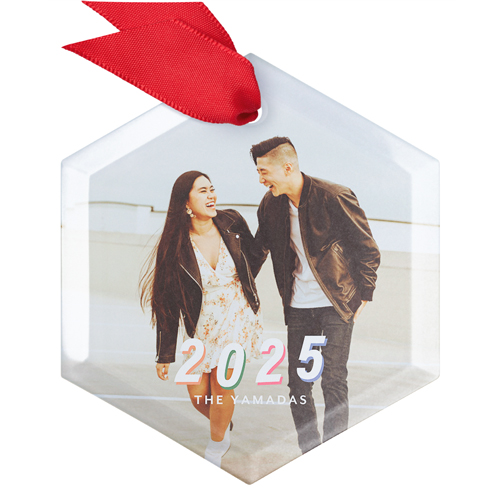 Pop Year Glass Ornament, White, Hexagon, white