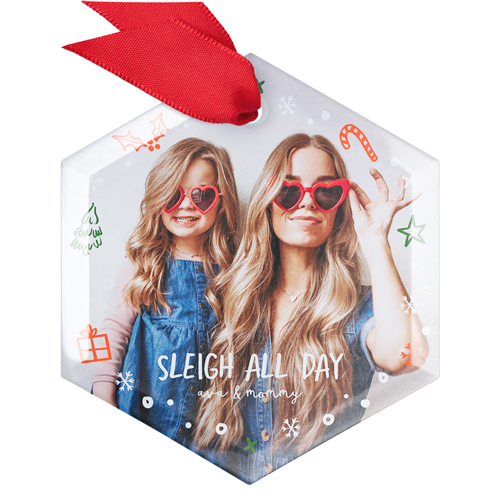 Sleigh All Day Glass Ornament, White, Hexagon, white