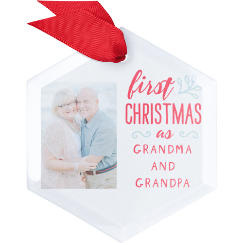 Grandparents First Christmas Glass Ornament, White, Hexagon Ornament