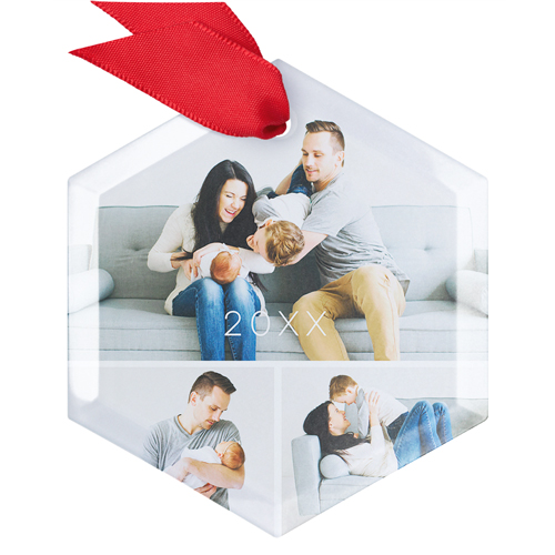 Gallery of Three Collage Glass Ornament, Multicolor, Hexagon
