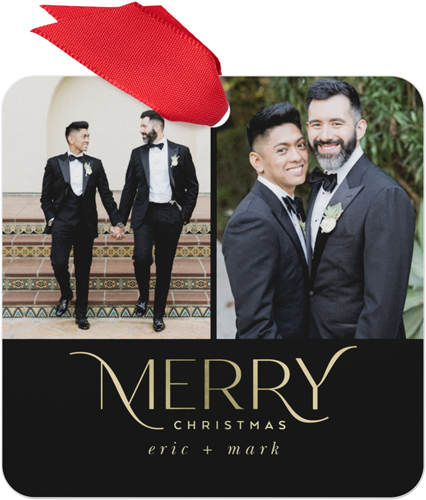 Married Christmas Deco Metal Ornament, Black, Square