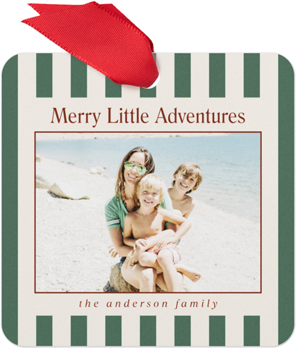 Stripe Frame Vignette Metal Ornament, Red, Square, cinnamon