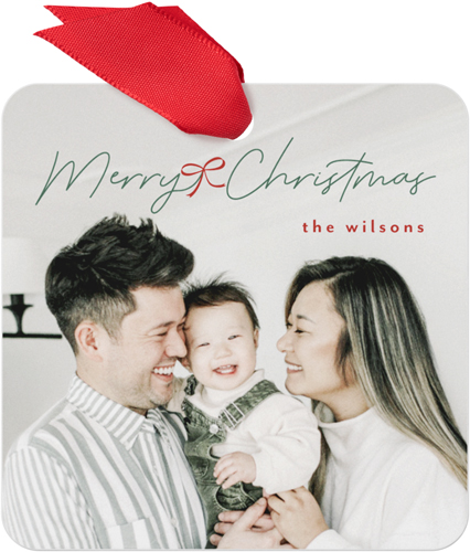 Bow Charmed Tidings Metal Ornament, Red, Square, firecracker