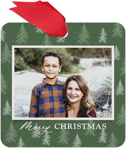 Handcrafted Trees Metal Ornament, Green, Square, kale