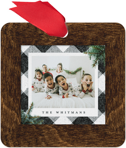Plaid Wood Foliage Metal Ornament, Brown, Square
