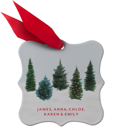 Family of Five Evergreens Metal Ornament, Gray, Square Bracket