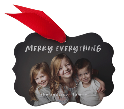 Merry Everything Metal Ornament, White, Rectangle Bracket