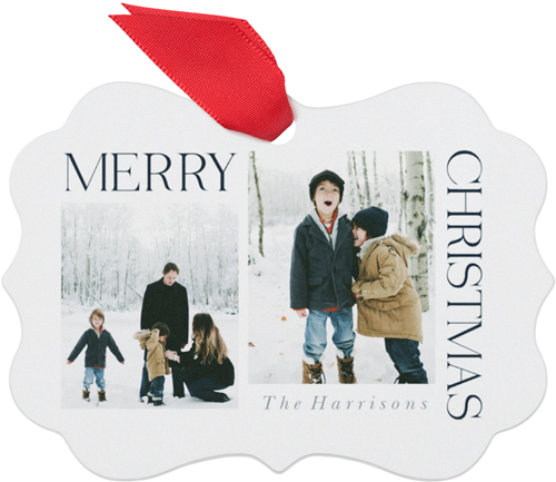 Modern Serif Merry Metal Ornament, Gray, Rectangle Bracket