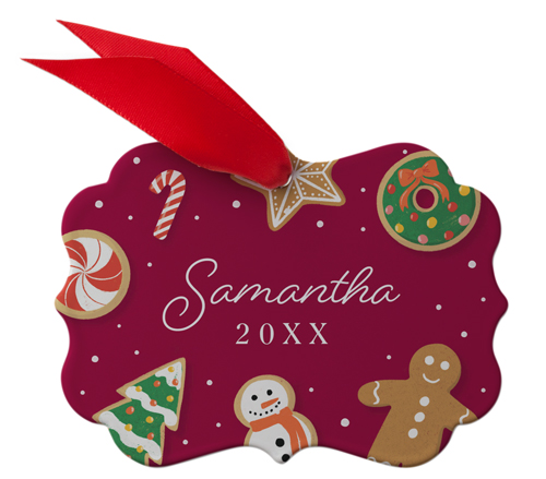 Gingerbread Name Metal Ornament, Red, Rectangle Bracket