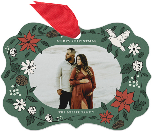 Woodland Dove Metal Ornament, Green, Rectangle Bracket, spruce