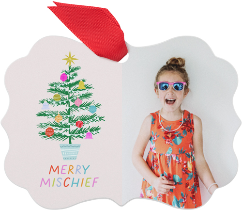 Mischief Merry Metal Ornament, Beige, Rectangle Bracket, pearl