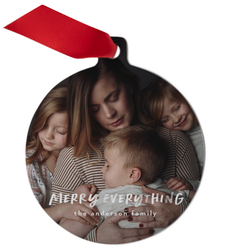 Merry Everything Metal Ornament, White, Circle