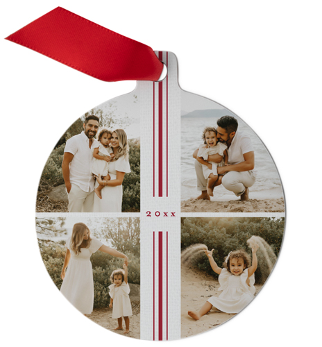 Ribbon Stripe Metal Ornament, Red, Circle