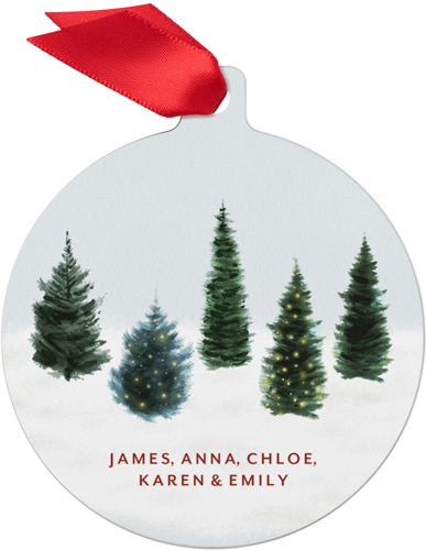 Family of Five Evergreens Metal Ornament, Gray, Circle