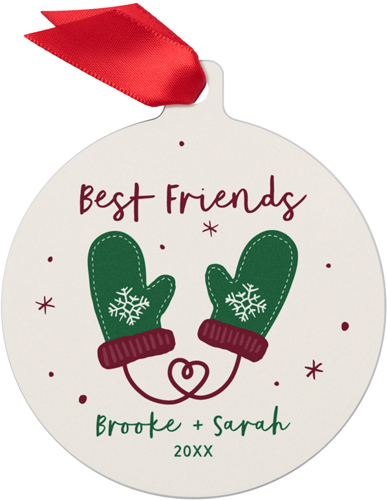 Personalized Mittens Metal Ornament, Beige, Circle