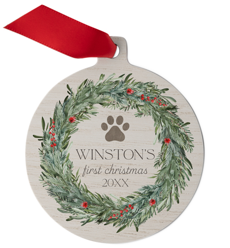 Pet First Christmas Metal Ornament, Beige, Circle