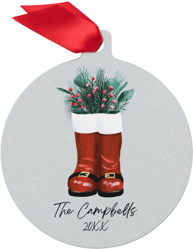 Santa Boots Family Name Metal Ornament, Gray, Circle