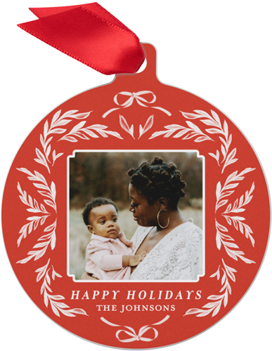 Delicate Bow Wreath Metal Ornament, White, Circle, white