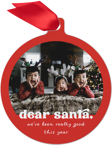 Dear Santa Metal Ornament, Red, Circle