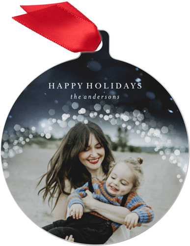 Winter Bokeh Border Metal Ornament, Blue, Circle