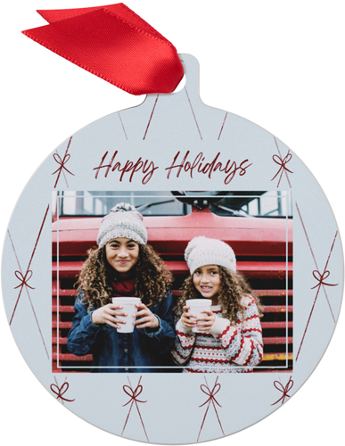 Quilted Holiday Bows Metal Ornament, Red, Circle, marsala