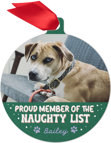 Naughty List Metal Ornament, Green, Circle, forest