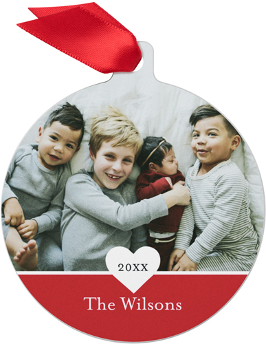 Annual Heart Metal Ornament, Red, Circle Ornament