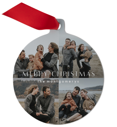 Modern Christmas Overlay Metal Ornament, White, Circle