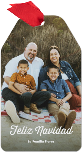 Feliz Navidad Script Metal Ornament, White, Gift Tag, white