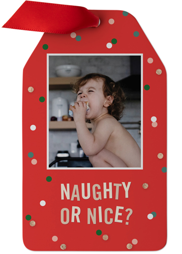 Confetti Naughty or Nice Metal Ornament, White, Gift Tag