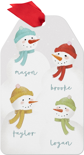 Family of Four Snowmen Metal Ornament, Green, Gift Tag