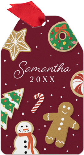 Gingerbread Name Metal Ornament, Red, Gift Tag
