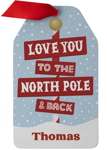 North Pole Name Metal Ornament, Red, Gift Tag