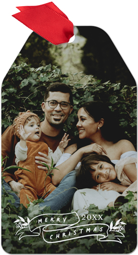 Christmas Ribbon Metal Ornament, White, Gift Tag, white