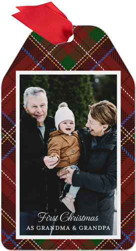 Classic Tartan Frame Metal Ornament, Red, Gift Tag, scarlet